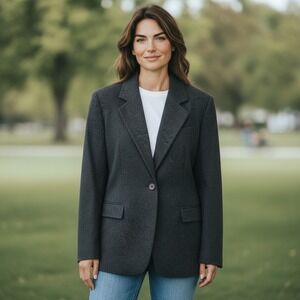 BICE Wool‎ Blend Blazer Dark Gray Single Button Classic Fit Womens 12 Elegant